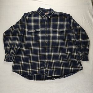 Men's Flannel Shirt Size XXL Blue Plaid Button-Down Caribou Creek 100% Cotton